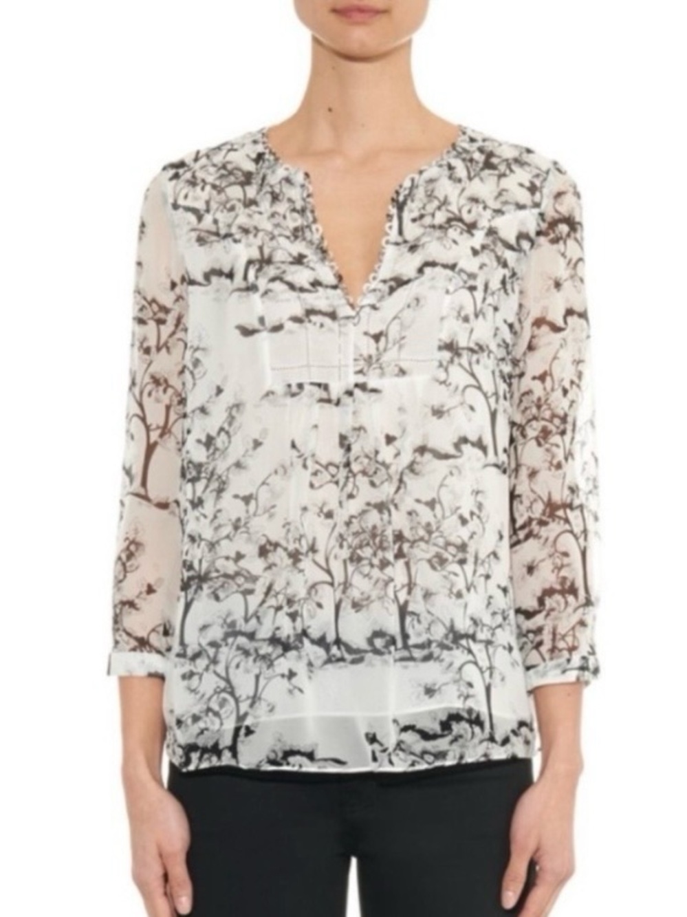 Diane Von Furstenberg Camden White And Black Silk Blouse Size 6